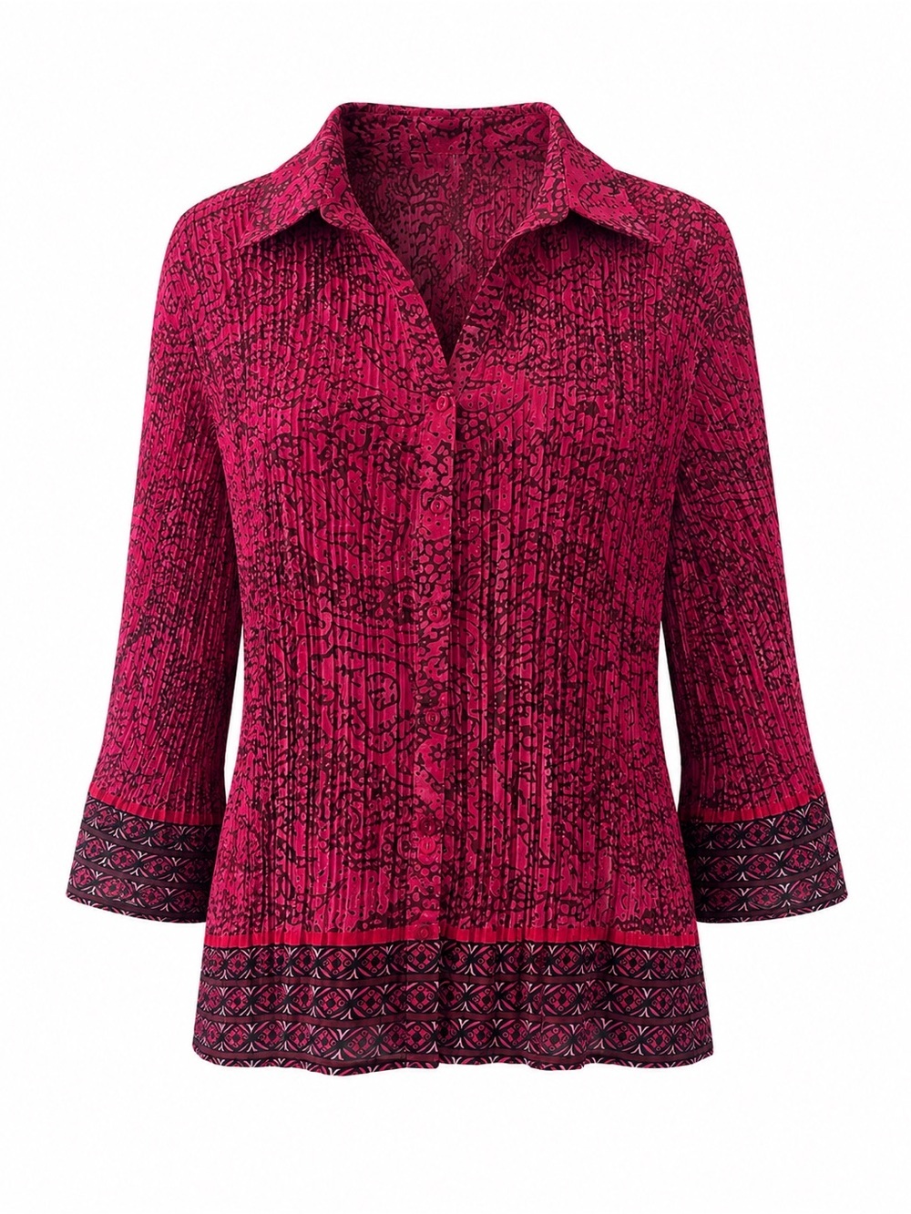 Avenue Fuchsia Button-Front Blouse with Contrasting Trim